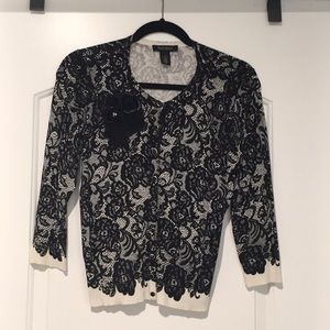 WHBM lace-pattern 3/4 sleeve cardigan with detail!
